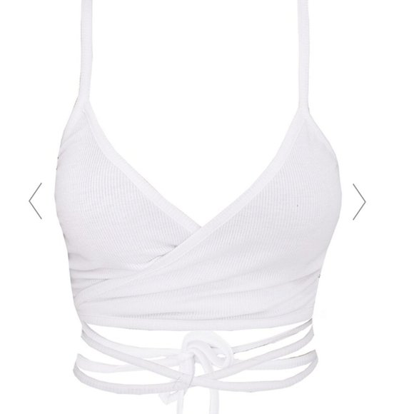 NWT Ribbed Wrap Waist Detailed Crop Top - Picture 2 of 4